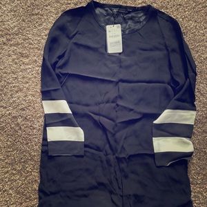 Zara Black Blouse with White Striped sleeves